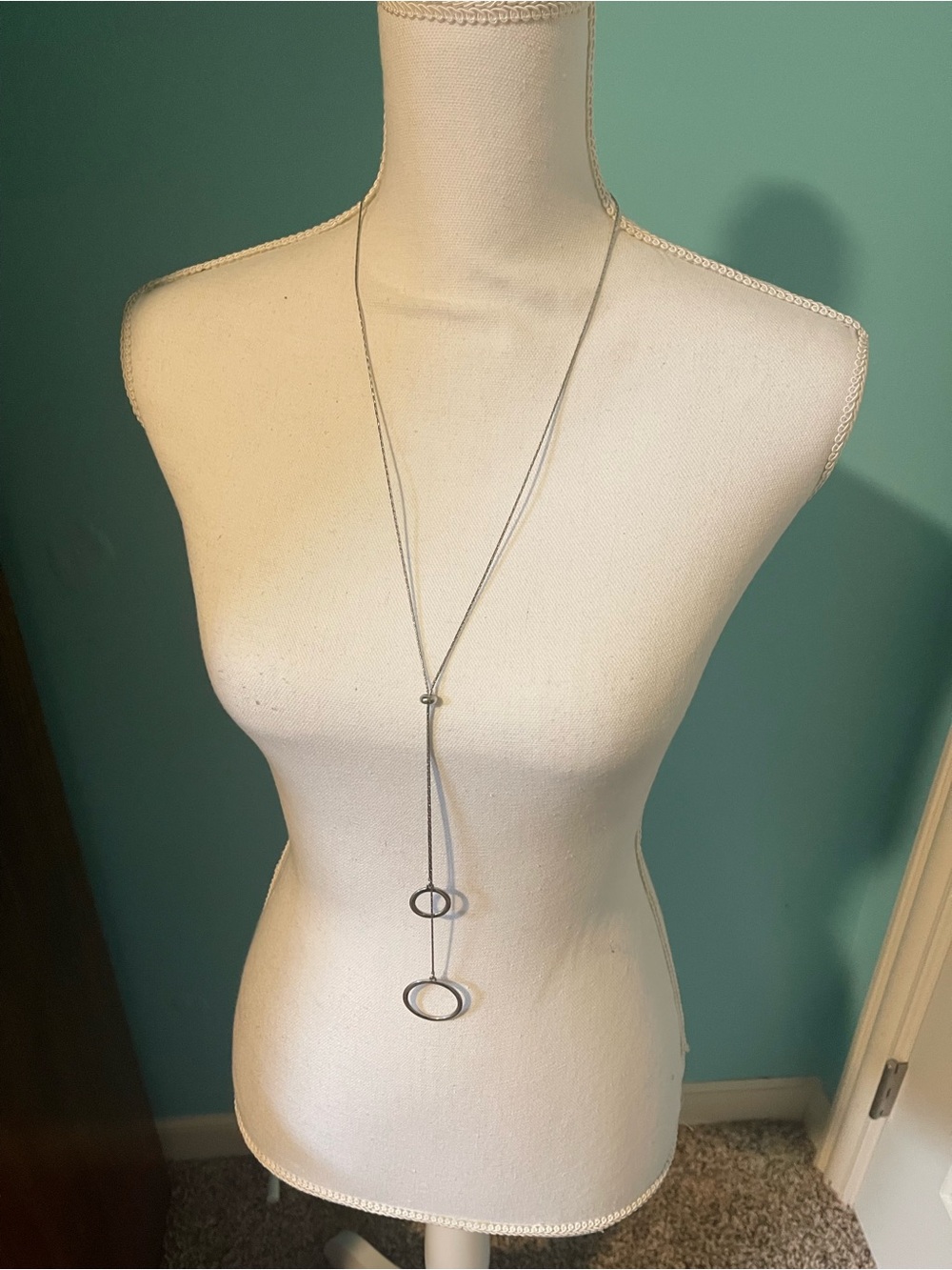 Elegant Silver Double Circle Lariat Necklace